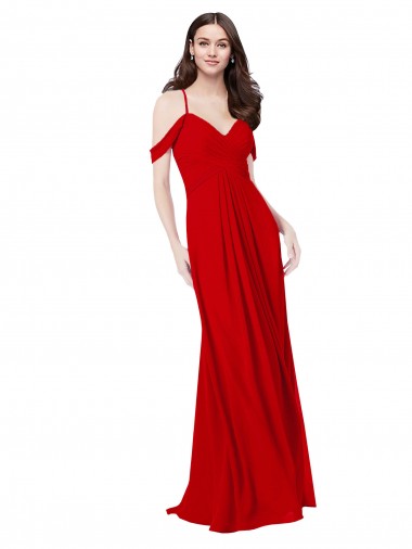 Acheter Rouge foncé Trapèze Col V Mousseline Longue Robes demoiselle d'honneur