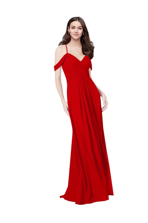 Acheter Rouge foncé Trapèze Col V Mousseline Longue Robes demoiselle d'honneur