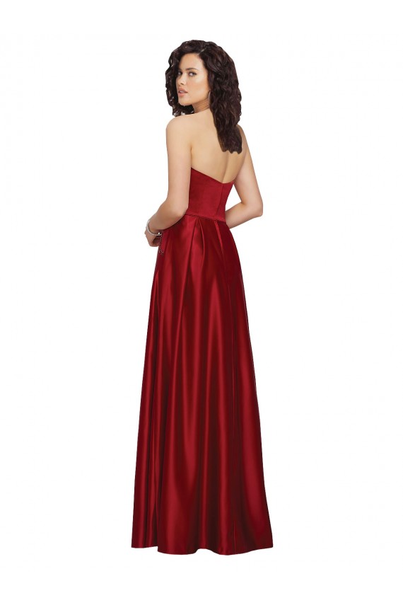 Acheter Rouge foncé Trapèze Sans bretelle Satiné Longue Robes demoiselle d'honneur / Robes de bal