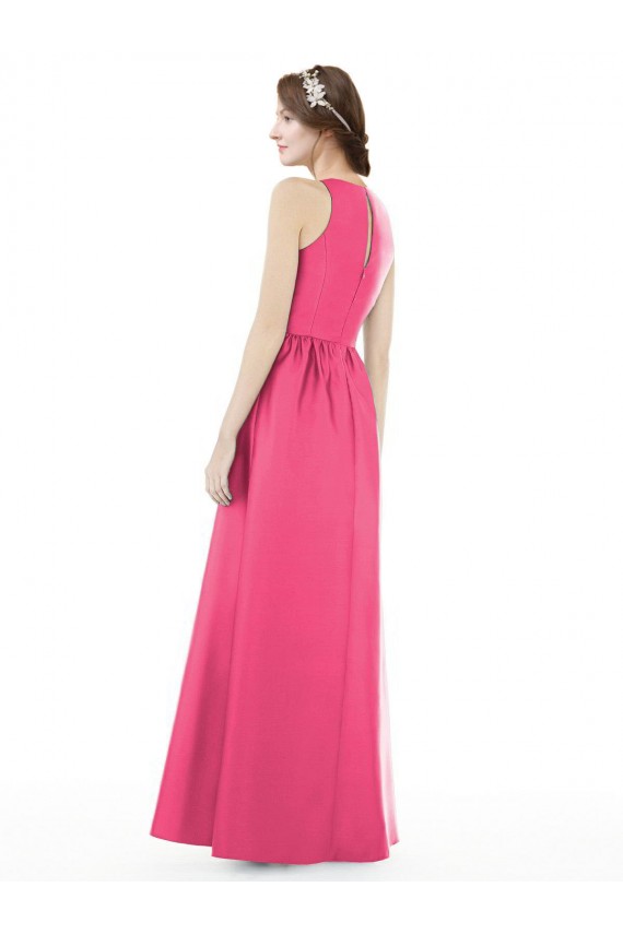 Acheter Rubis Trapèze Col bijou Satiné Longue Robes demoiselle d'honneur