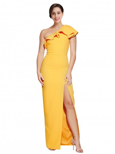 Acheter Safran Fourreau Crêpe Stretch Longue Formelles Robes demoiselle d'honneur / Robes de soirée / Robes de bal