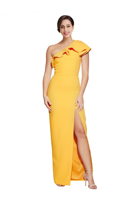 Acheter Safran Fourreau Crêpe Stretch Longue Formelles Robes demoiselle d'honneur / Robes de soirée / Robes de bal