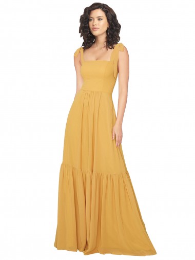 Acheter Safran Trapèze Col Carré Mousseline Longue Robes demoiselle d'honneur