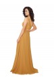 Acheter Safran Trapèze Col V Mousseline Longue Robes demoiselle d'honneur