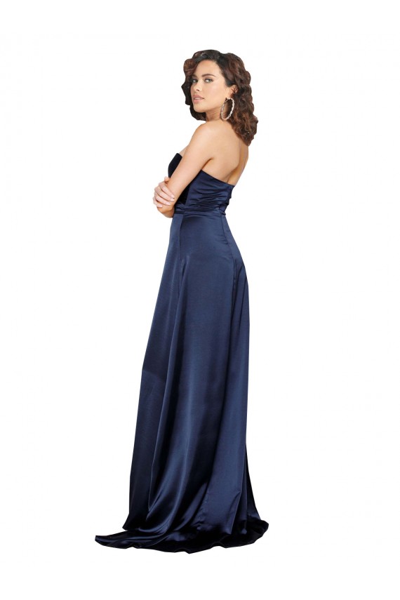 Acheter Saphir Trapèze Col Haut Satiné Soyeux Longue Formelles Robes demoiselle d'honneur / Robes de soirée / Robes de bal