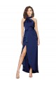 Acheter Saphir Trapèze Licou Col Haut Satiné Soyeux Longue Asymétrique Formelles Robes demoiselle d'honneur / Robes de soirée / Robes de bal