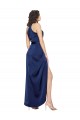Acheter Saphir Trapèze Licou Col Haut Satiné Soyeux Longue Asymétrique Formelles Robes demoiselle d'honneur / Robes de soirée / Robes de bal