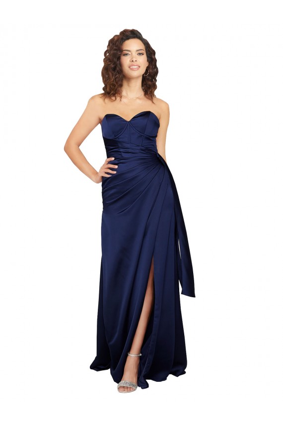 Acheter Saphir Trapèze Sans bretelle Satiné Soyeux Longue Formelles Robes demoiselle d'honneur / Robes de soirée / Robes de bal