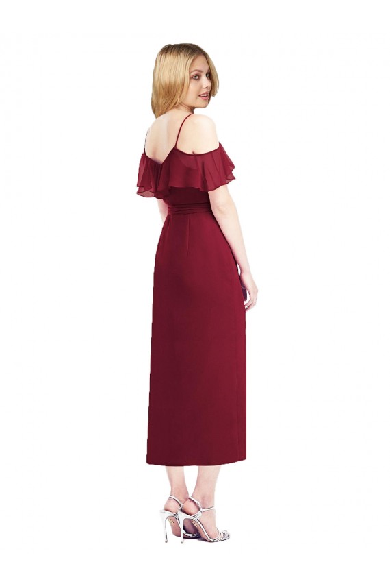 Acheter Saumon Trompette Bretelles spaghetti Col V Mousseline Courte Asymétrique Robes demoiselle d'honneur