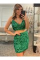 Acheter Shamrock Vert Fourreau Col V Courte Paillettes Velours Courte Robes de bal