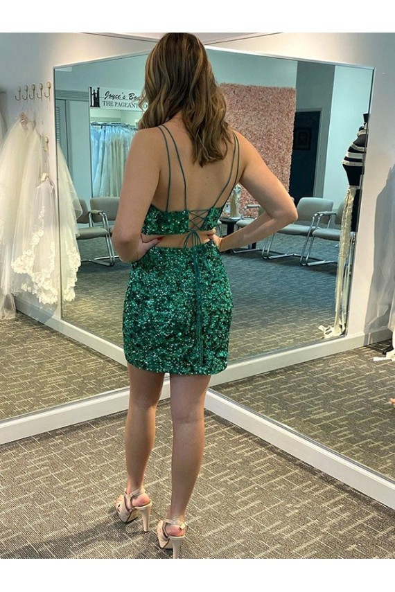 Acheter Shamrock Vert Fourreau Col V Courte Paillettes Velours Courte Robes de bal