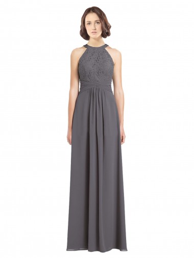 Acheter Stormy Silver Trapèze Licou Mousseline Dentelle Longue Robes demoiselle d'honneur