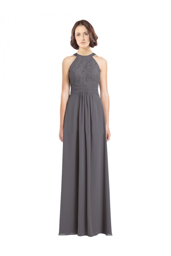 Acheter Stormy Silver Trapèze Licou Mousseline Dentelle Longue Robes demoiselle d'honneur