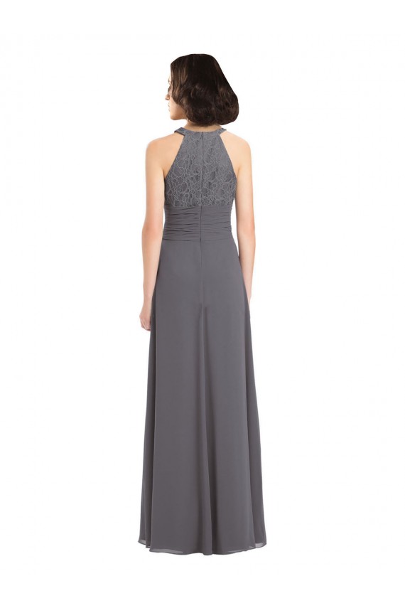 Acheter Stormy Silver Trapèze Licou Mousseline Dentelle Longue Robes demoiselle d'honneur