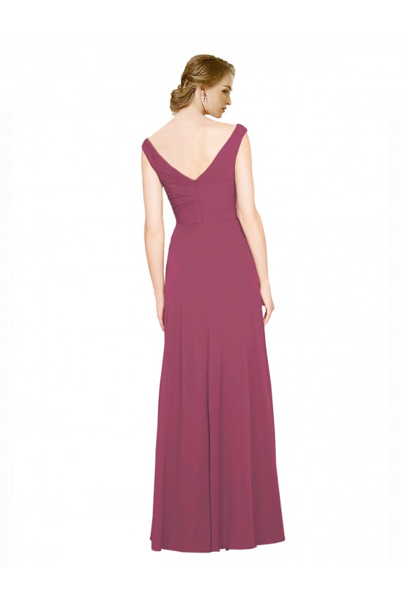 Acheter Taupe Trapèze Col V Mousseline Longue Robes demoiselle d'honneur