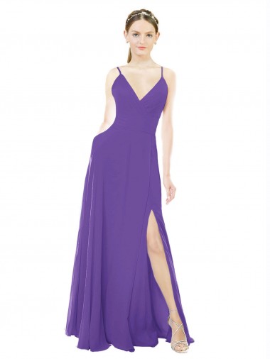 Acheter Trapèze Bretelles spaghetti Col V Mousseline Longue Robes demoiselle d'honneur