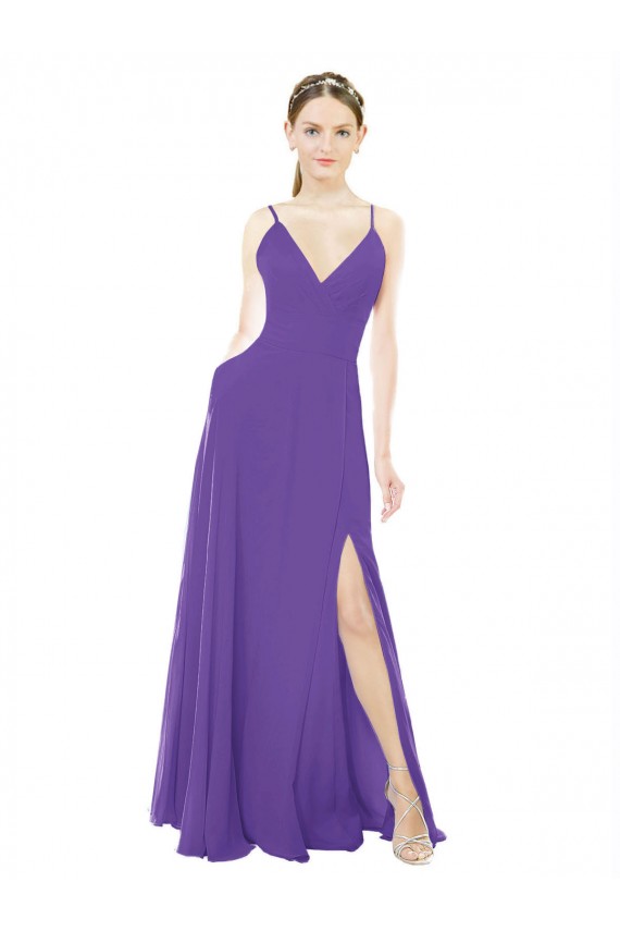 Acheter Trapèze Bretelles spaghetti Col V Mousseline Longue Robes demoiselle d'honneur