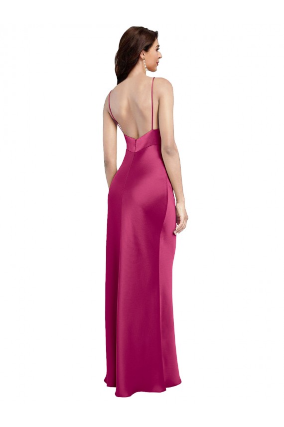Acheter Trapèze Bretelles spaghetti Col V Satiné Stretch Longue Formelles Robes demoiselle d'honneur / Robes de soirée / Robes de bal