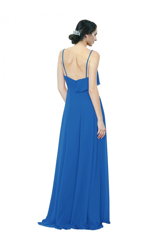 Acheter Trapèze Bretelles spaghetti Mousseline Longue Robes demoiselle d'honneur