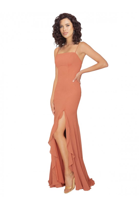 Acheter Trapèze Col Carré Mousseline Longue Robes demoiselle d'honneur