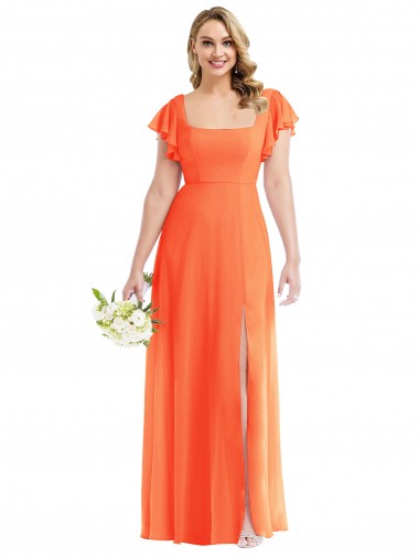Acheter Trapèze Col Carré Mousseline Longue Robes demoiselle d'honneur