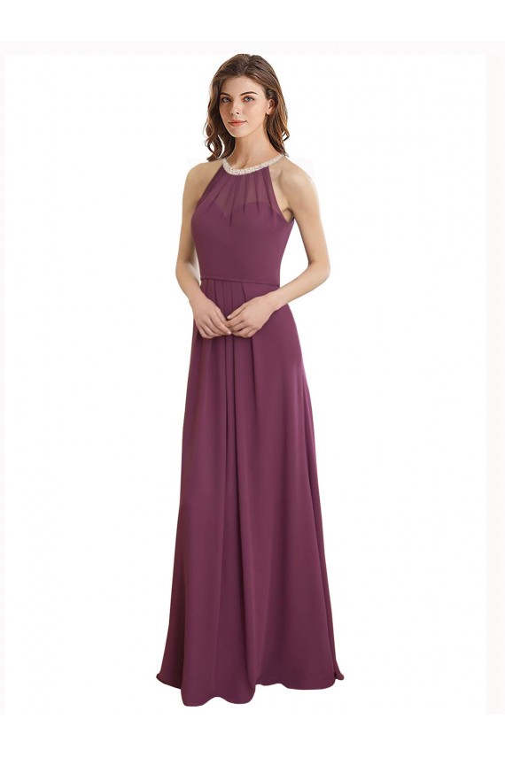 Acheter Trapèze Col Haut Mousseline Longue Robes demoiselle d'honneur