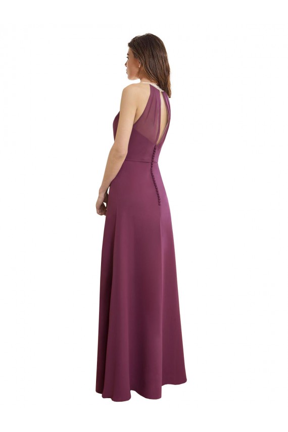 Acheter Trapèze Col Haut Mousseline Longue Robes demoiselle d'honneur