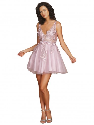 Acheter Trapèze Col V Courte Tulle Courte Robes demoiselle d'honneur / Robes de cocktail