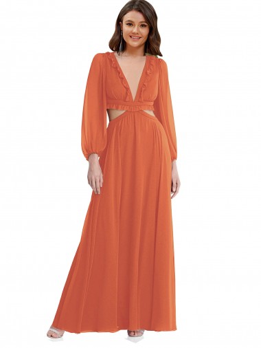 Acheter Trapèze Col V Mousseline Longue Asymétrique Robes demoiselle d'honneur