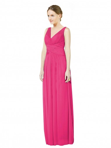 Acheter Trapèze Col V Mousseline Longue Robes demoiselle d'honneur