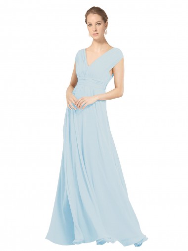 Acheter Trapèze Col V Mousseline Longue Robes demoiselle d'honneur