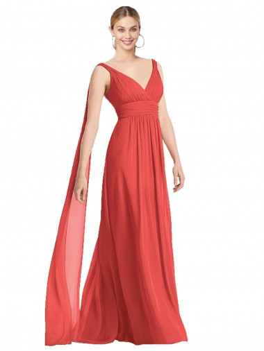 Acheter Trapèze Col V Mousseline Longue Robes demoiselle d'honneur