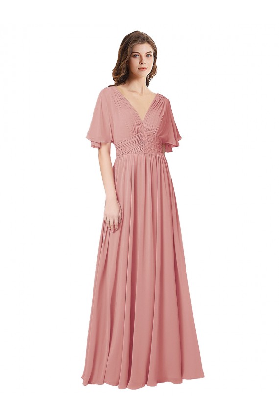 Acheter Trapèze Col V Mousseline Longue Robes demoiselle d'honneur