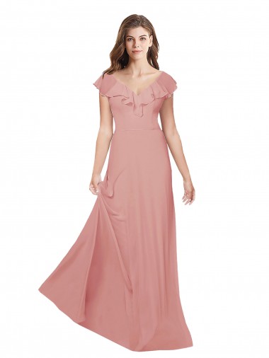Acheter Trapèze Col V Mousseline Longue Robes demoiselle d'honneur