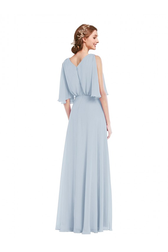 Acheter Trapèze Col V Mousseline Longue Robes demoiselle d'honneur