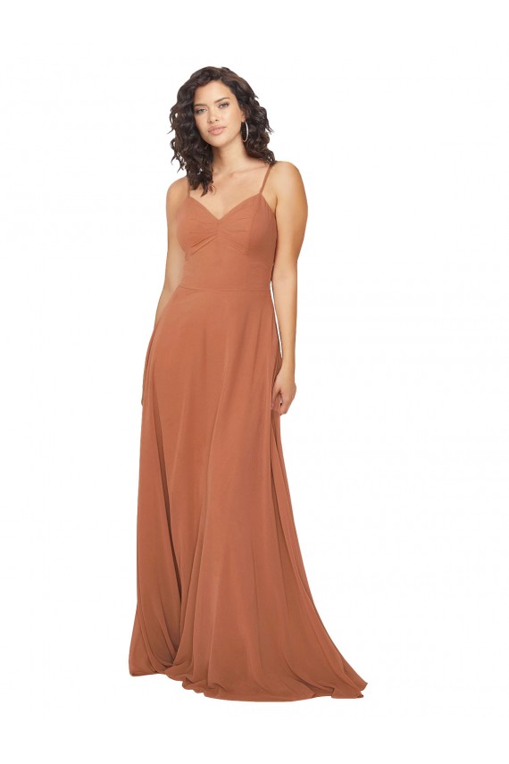 Acheter Trapèze Col V Mousseline Longue Robes demoiselle d'honneur