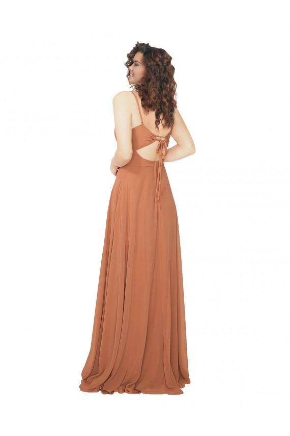 Acheter Trapèze Col V Mousseline Longue Robes demoiselle d'honneur