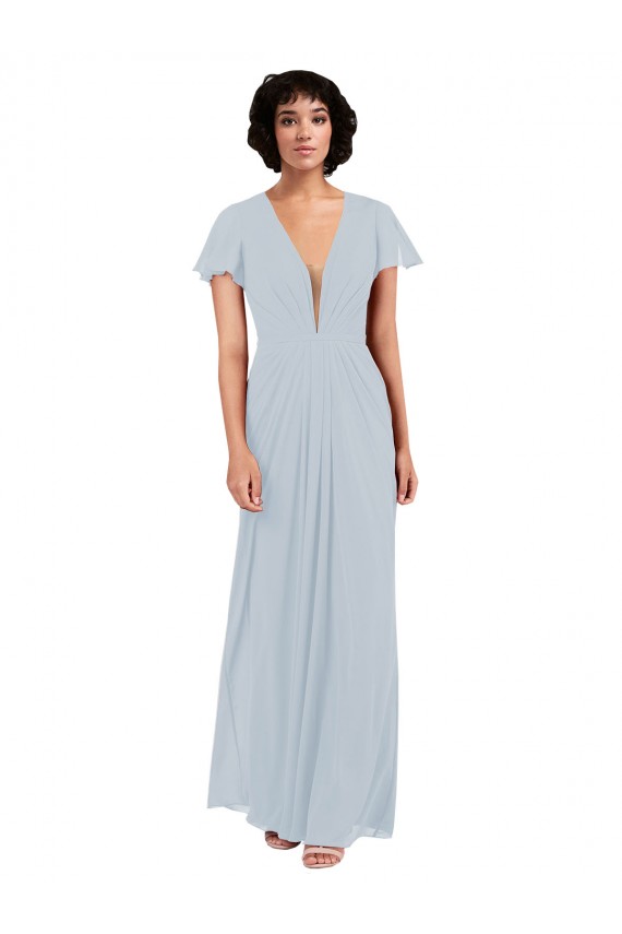 Acheter Trapèze Col V Mousseline Longue Robes demoiselle d'honneur