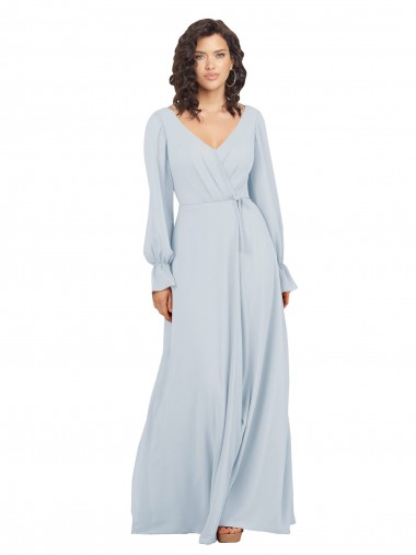 Acheter Trapèze Col V Mousseline Longue Robes demoiselle d'honneur