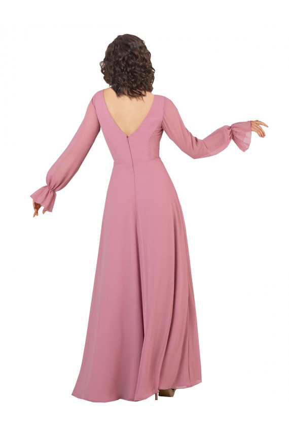 Acheter Trapèze Col V Mousseline Longue Robes demoiselle d'honneur