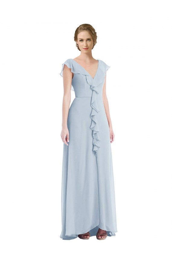 Acheter Trapèze Col V Mousseline Longue Robes demoiselle d'honneur