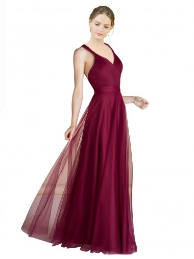 Acheter Trapèze Col V Tulle Longue Robes demoiselle d'honneur