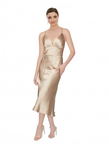 Acheter Trapèze Col V midi Satiné Soyeux Courte Robes demoiselle d'honneur / Robes de soirée / Robes de cocktail