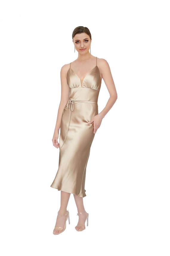 Acheter Trapèze Col V midi Satiné Soyeux Courte Robes demoiselle d'honneur / Robes de soirée / Robes de cocktail