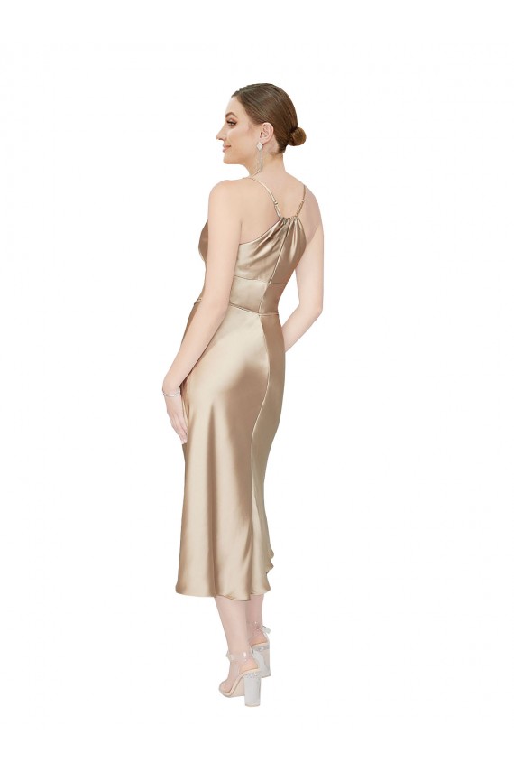 Acheter Trapèze Col V midi Satiné Soyeux Courte Robes demoiselle d'honneur / Robes de soirée / Robes de cocktail