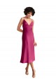 Acheter Trapèze Col V midi Satiné Stretch Courte Robes demoiselle d'honneur / Robes de soirée / Robes de cocktail