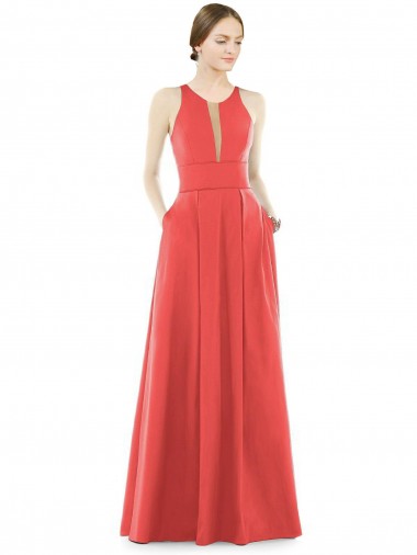 Acheter Trapèze Col bijou Satiné Longue Robes demoiselle d'honneur