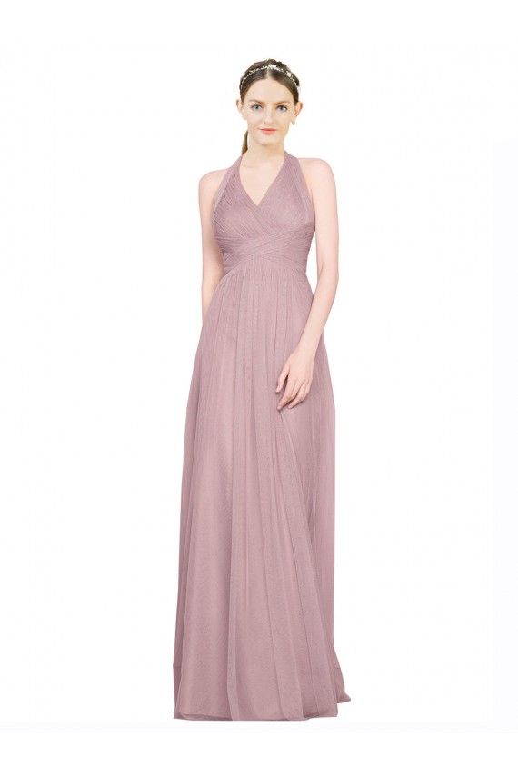 Acheter Trapèze Licou Col V Tulle Longue Robes demoiselle d'honneur