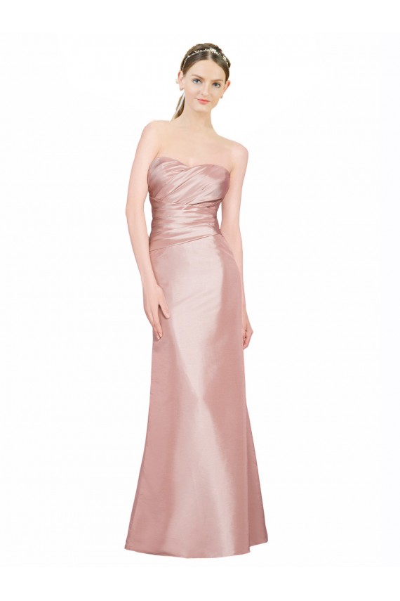 Acheter Trapèze Sans bretelle Satiné Stretch Longue Formelles Robes demoiselle d'honneur / Robes de soirée / Robes de bal