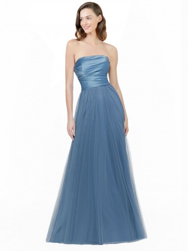 Acheter Trapèze Sans bretelle Satiné Tulle Longue Robes demoiselle d'honneur
